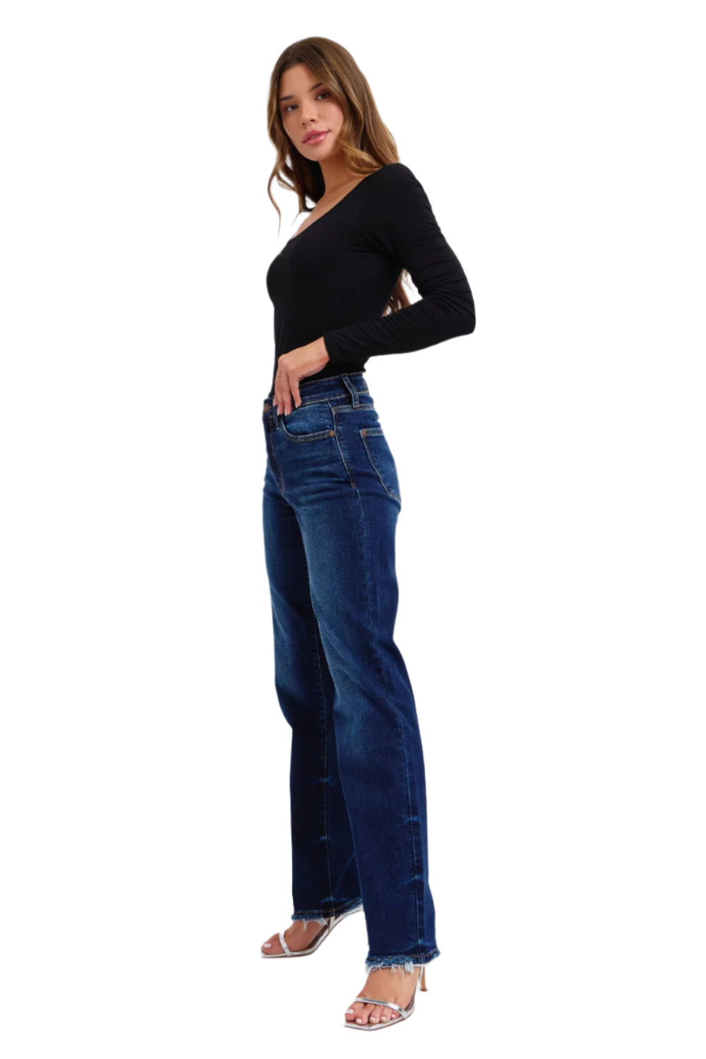Judy Blue full size raw hem straight leg jeans
