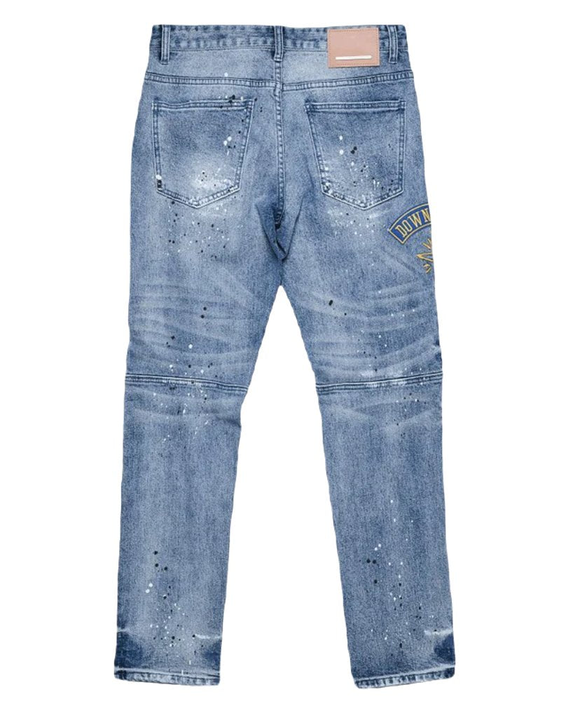 First Row varsity patched slim denim