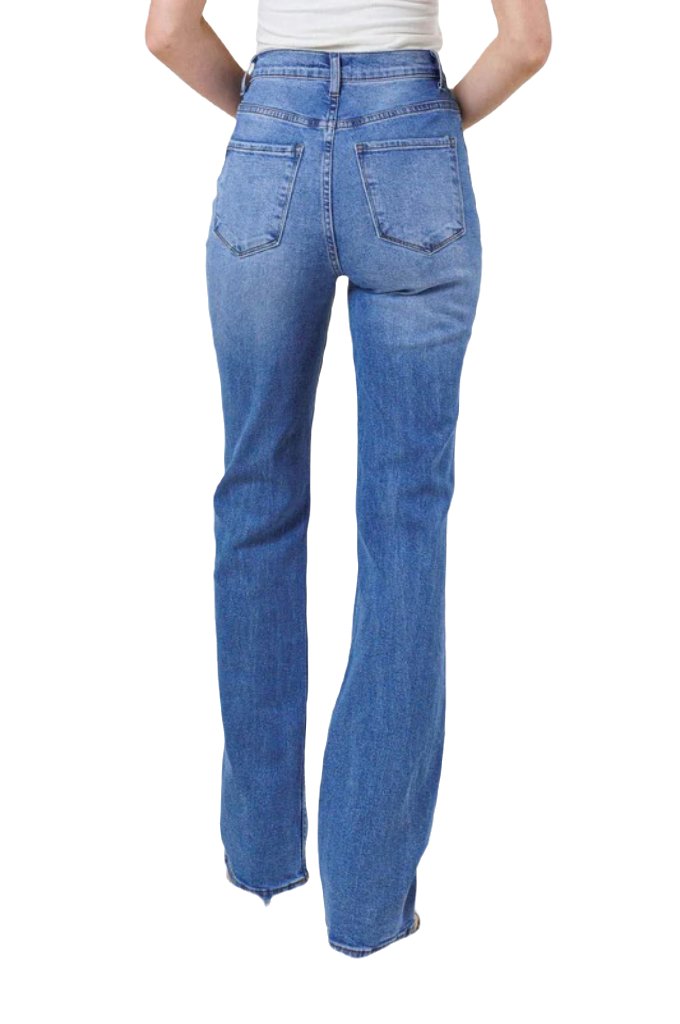 High Rise Distressed Straight Leg Jeans