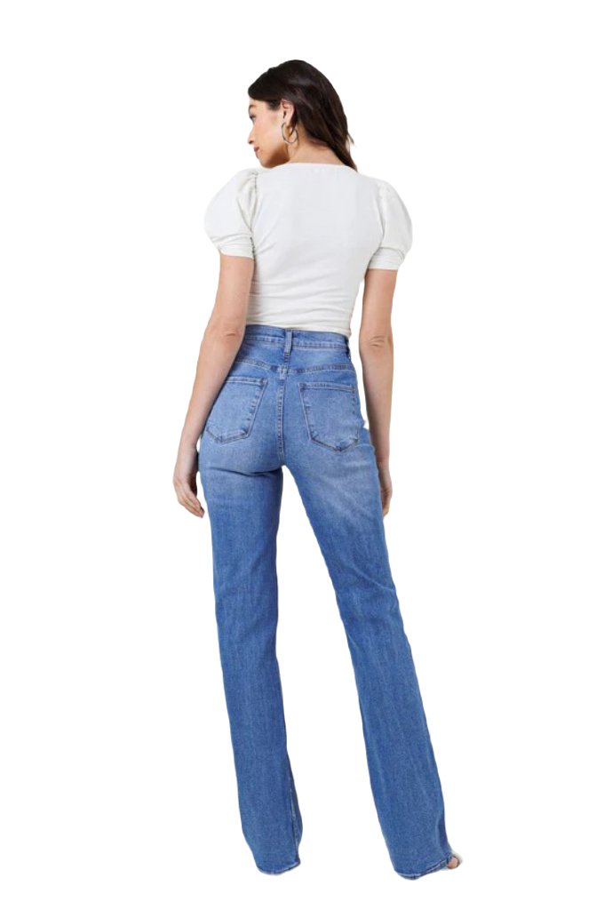 High Rise Distressed Straight Leg Jeans