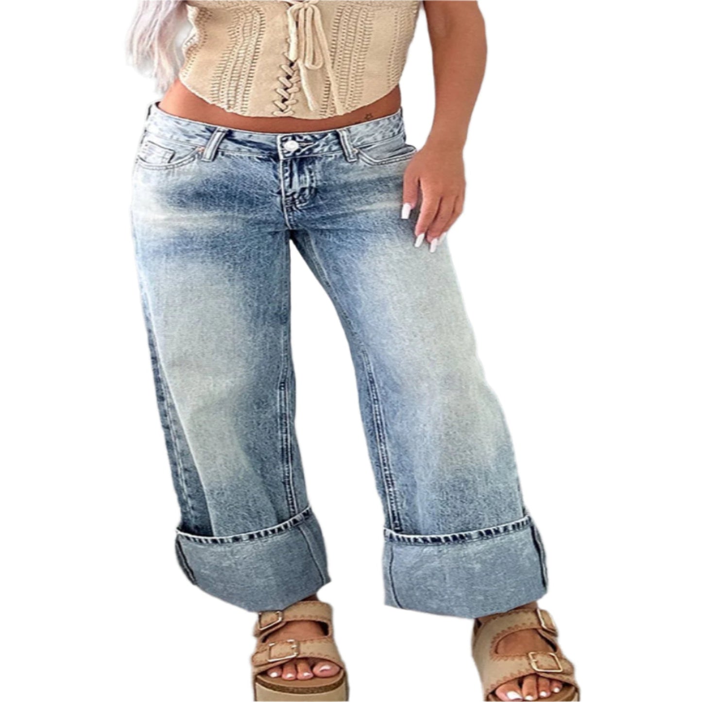 SYNZ washed wide leg jeans with pocket