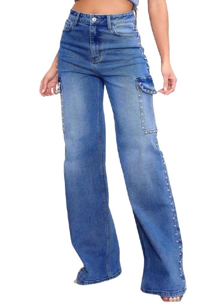 Pearl high-rise wide leg cargo jeans