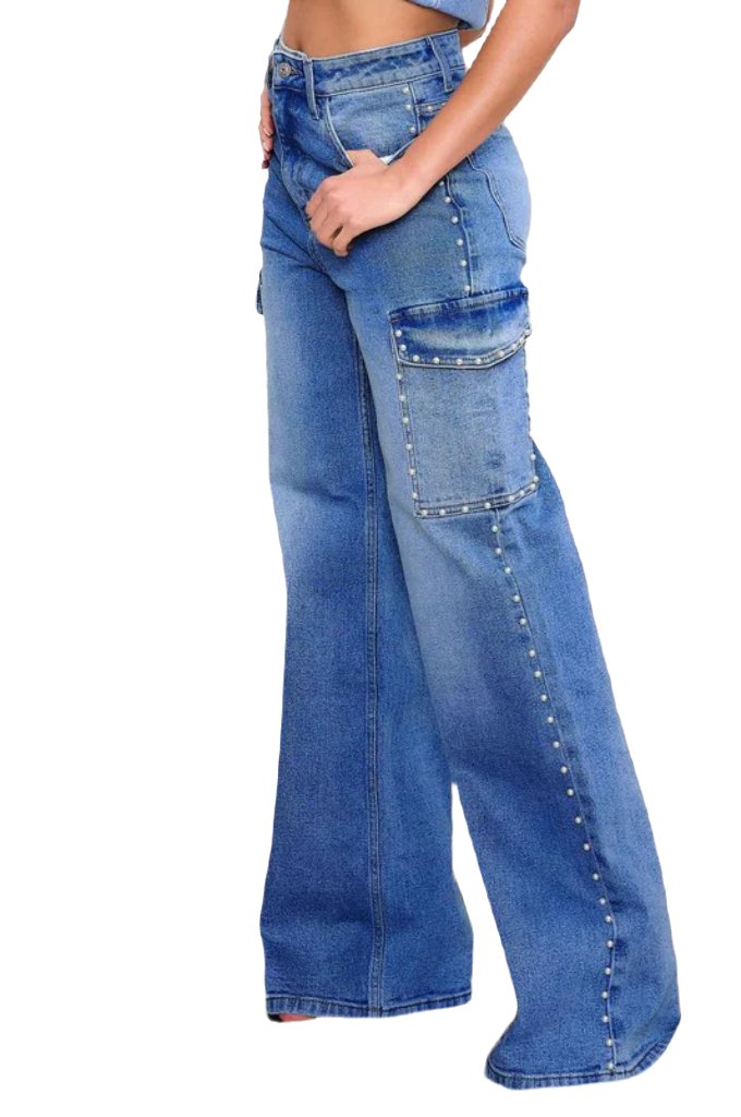 Pearl high-rise wide leg cargo jeans
