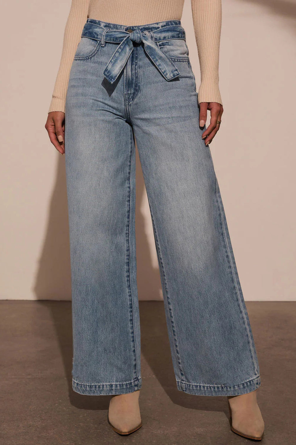 Y.Y@ Denim tied wide leg jeans with pockets