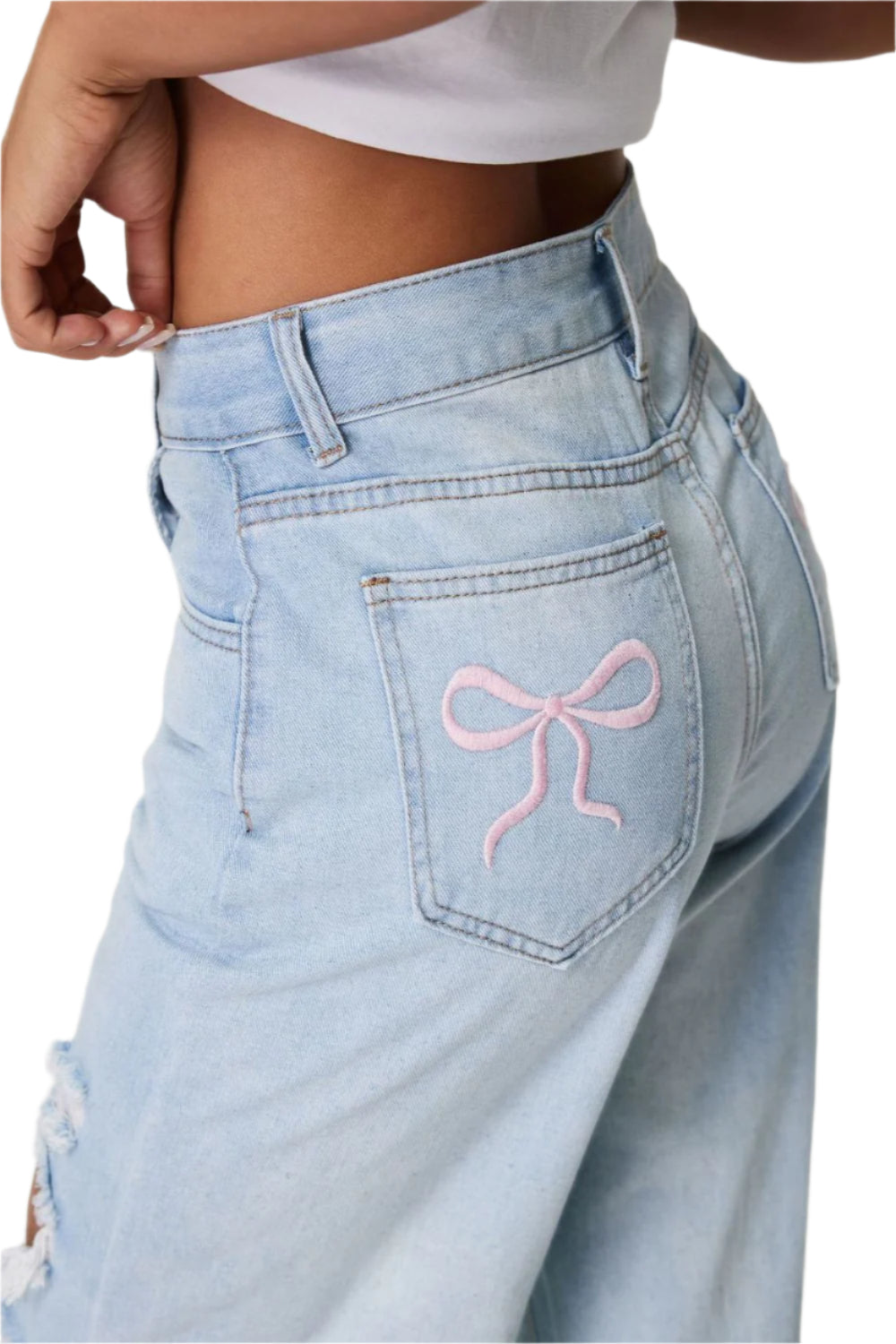 She Wild distressed wide leg jeans with pockets