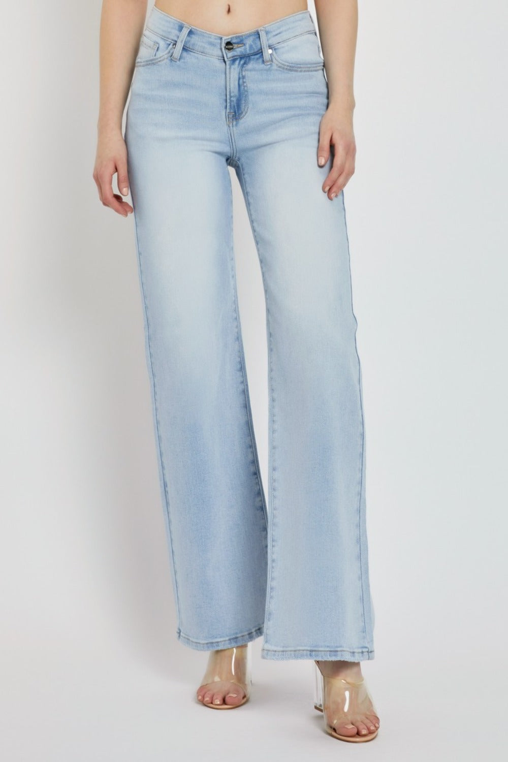 RISEN full size wide leg v dipped front waist jeans