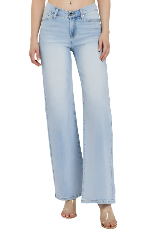 RISEN full size wide leg v dipped front waist jeans