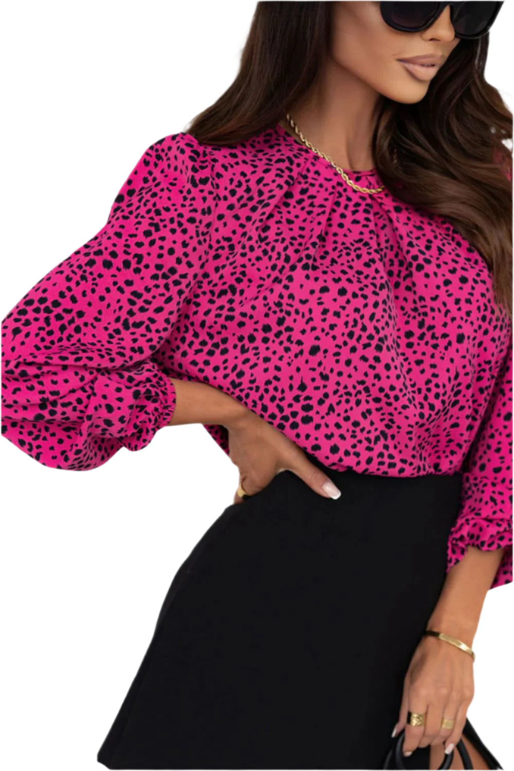 SYNZ leopard round neck balloon sleeve blouse