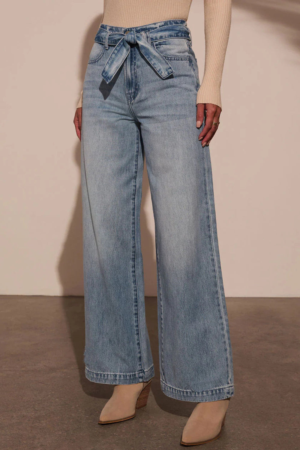 Y.Y@ Denim tied wide leg jeans with pockets