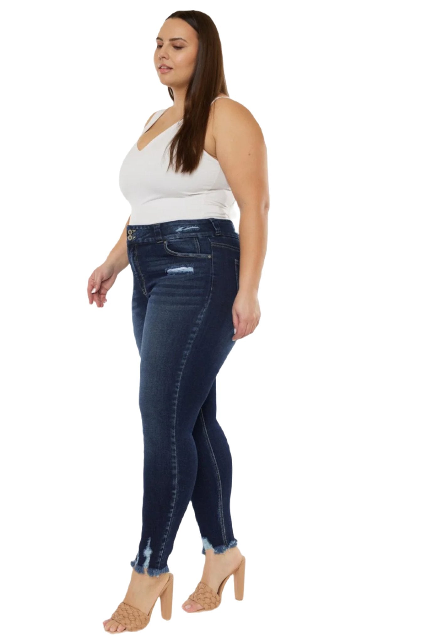 Kancan Cat's Whiskers Raw Hem High Waist Jeans