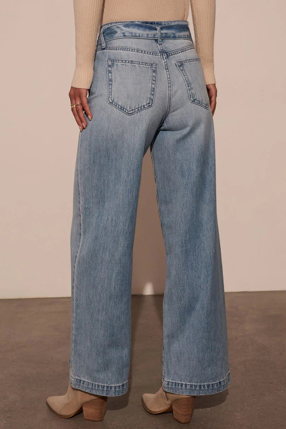 Y.Y@ Denim tied wide leg jeans with pockets