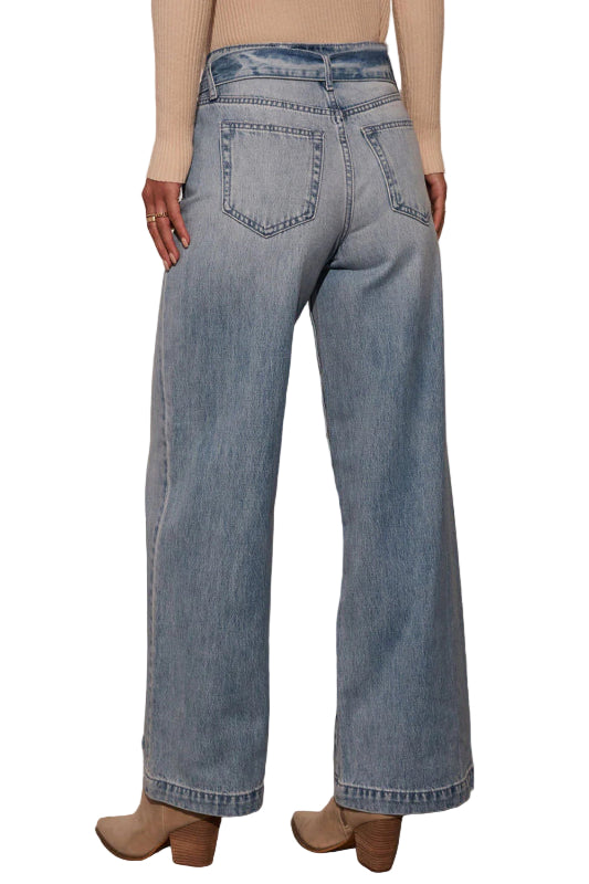 Y.Y@ denim tied wide leg jeans with pockets