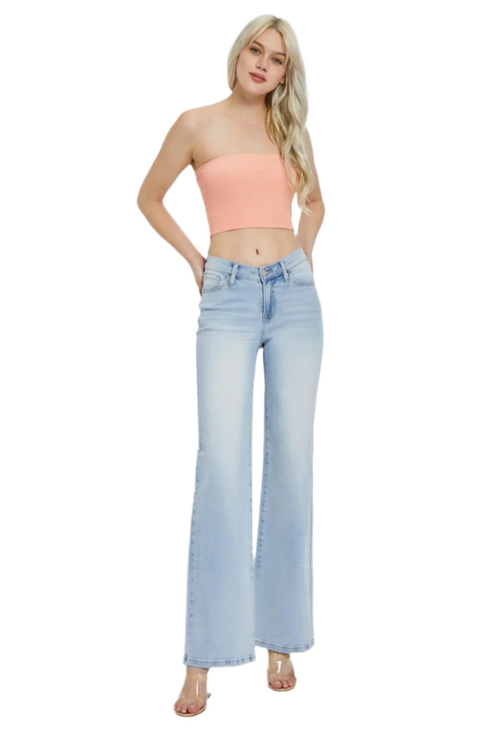 RISEN full size wide leg v dipped front waist jeans