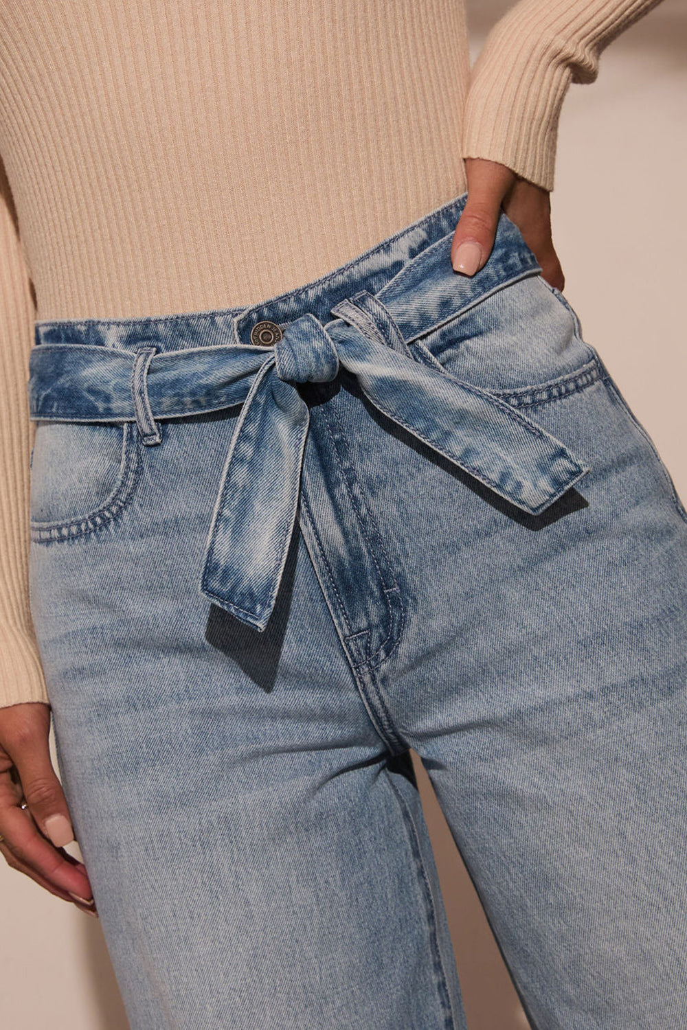Y.Y@ Denim tied wide leg jeans with pockets