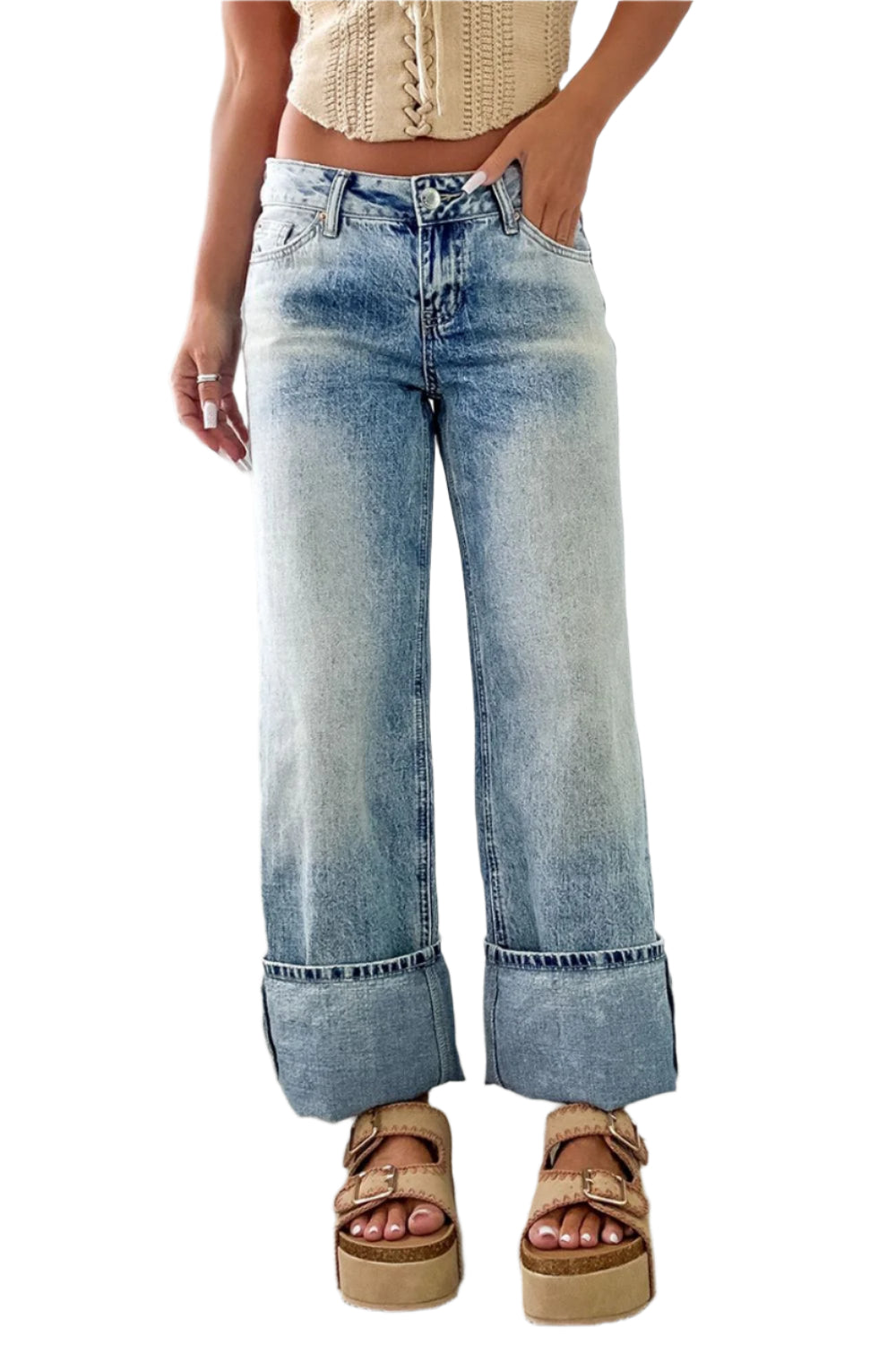 SYNZ washed wide leg jeans with pocket