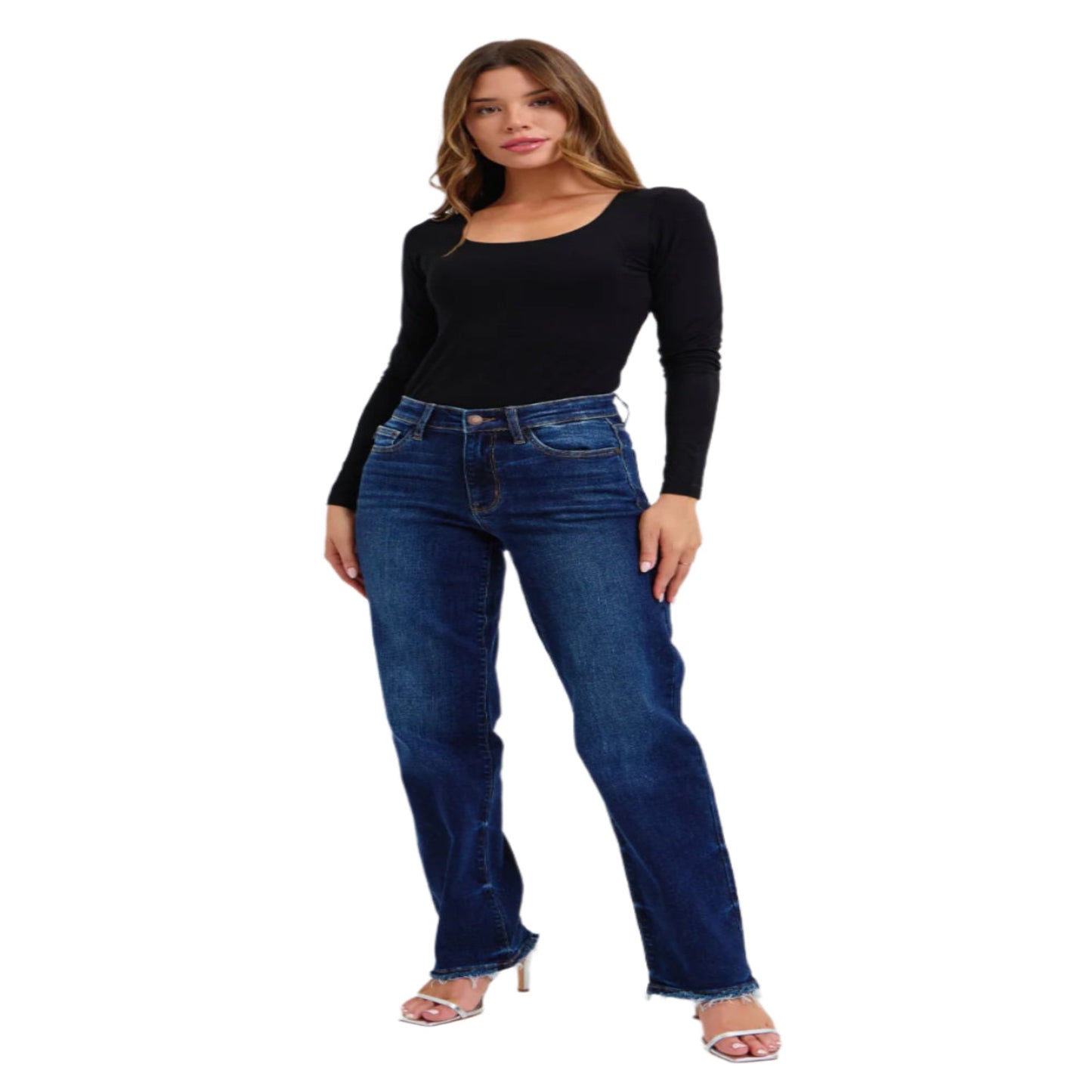Judy Blue full size raw hem straight leg jeans