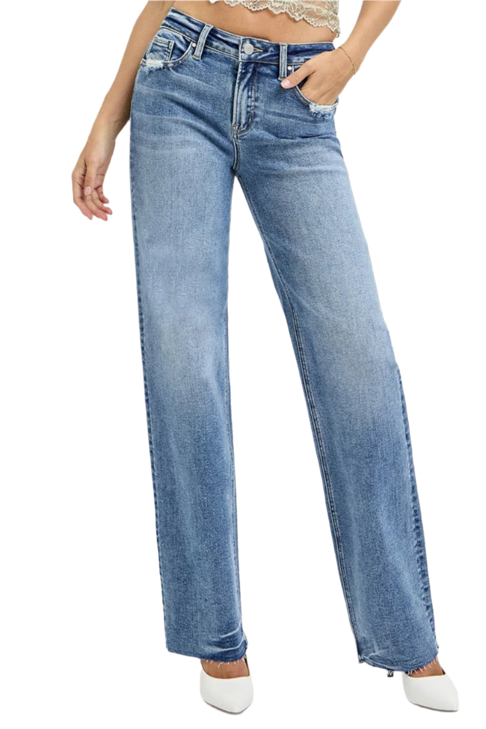 RISEN full size high rise straight leg jeans with pockets