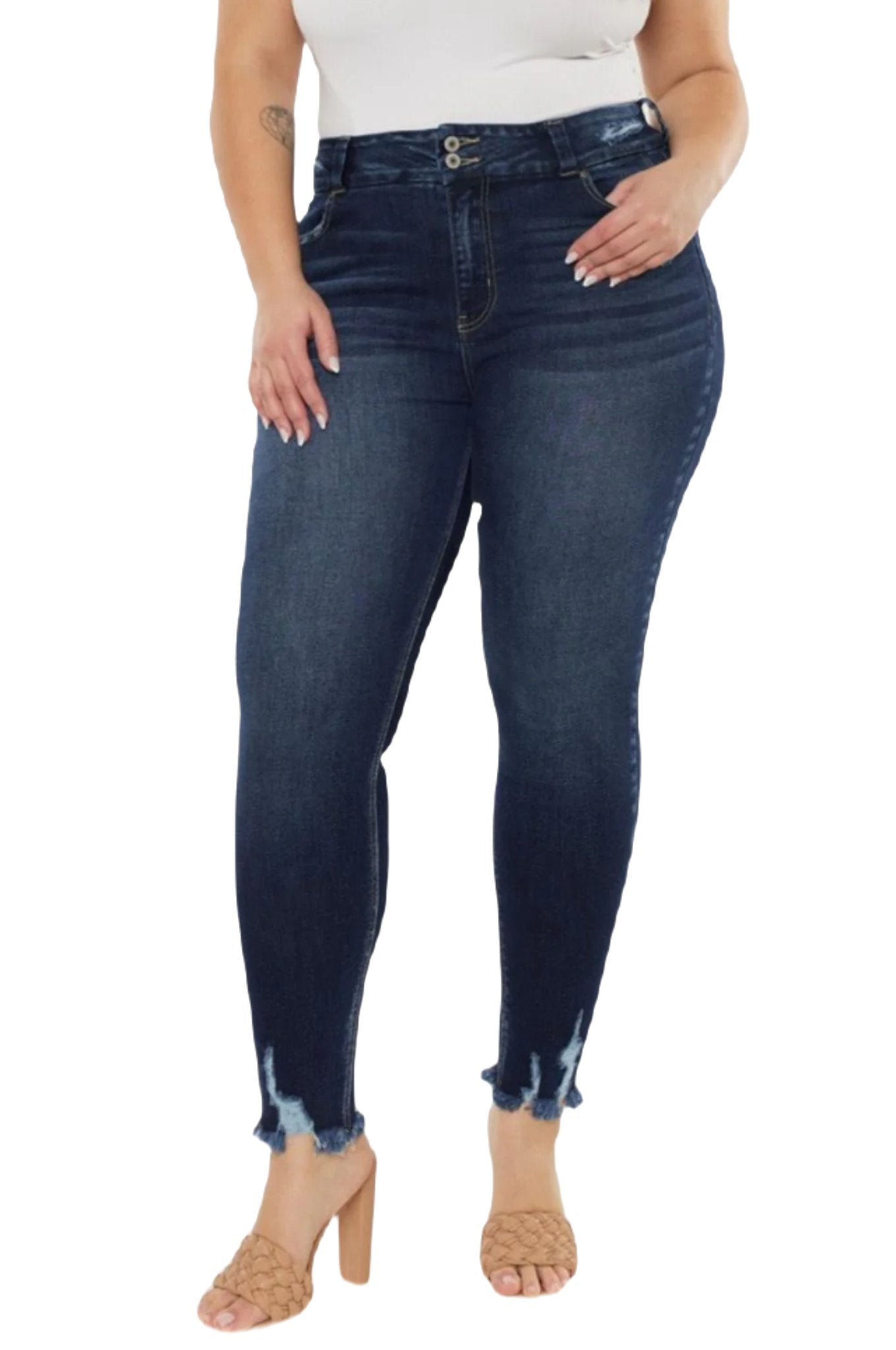 Kancan Cat's Whiskers Raw Hem High Waist Jeans