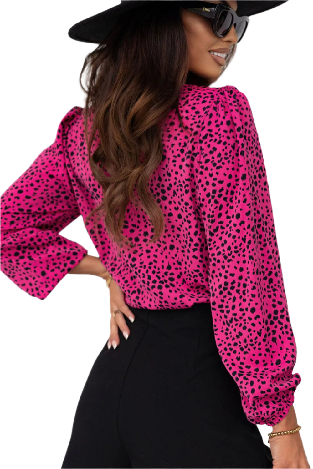 SYNZ leopard round neck balloon sleeve blouse