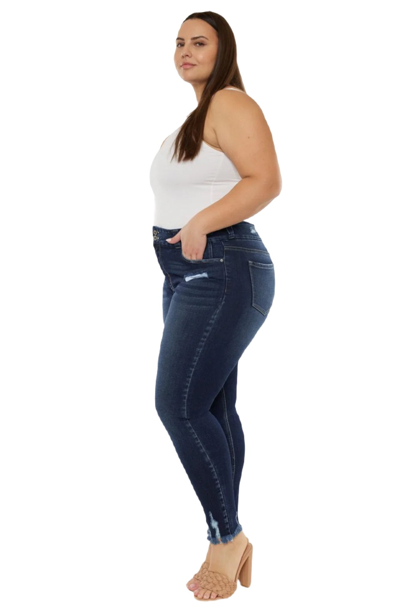 Kancan Cat's Whiskers Raw Hem High Waist Jeans