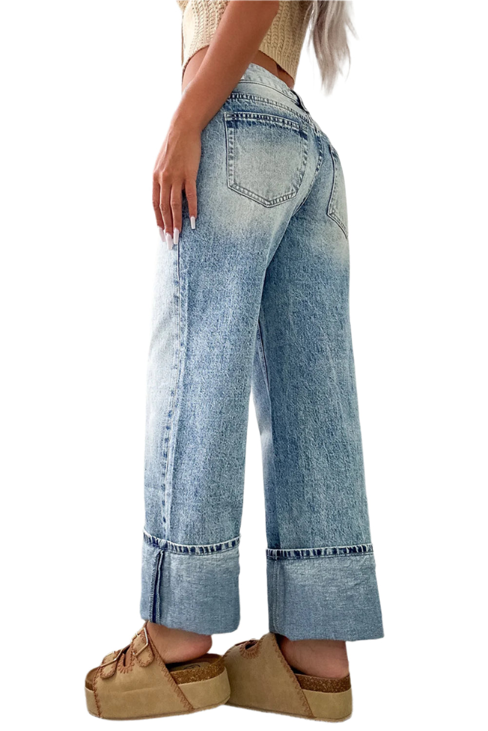 SYNZ washed wide leg jeans with pocket