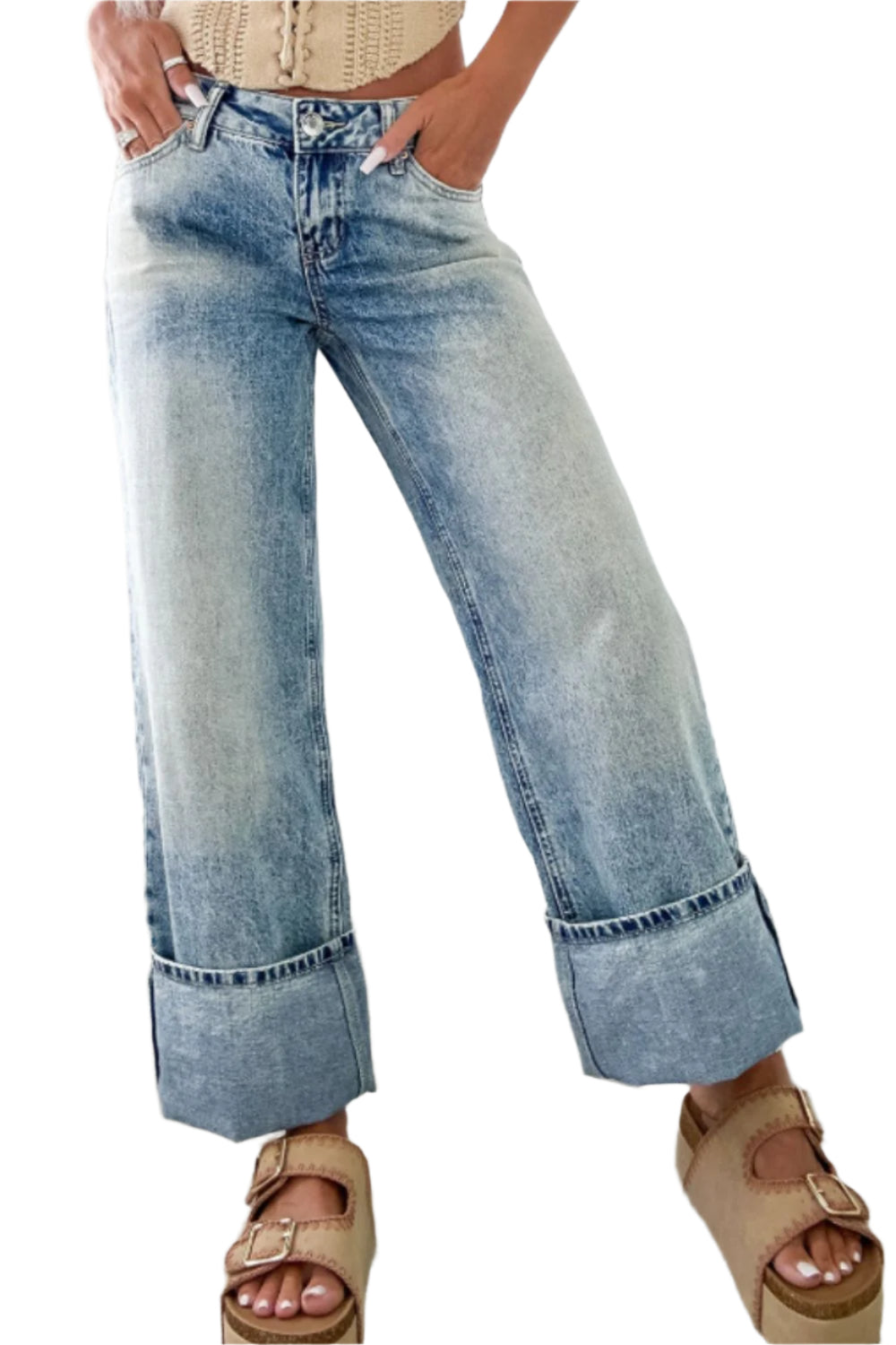 SYNZ washed wide leg jeans with pocket