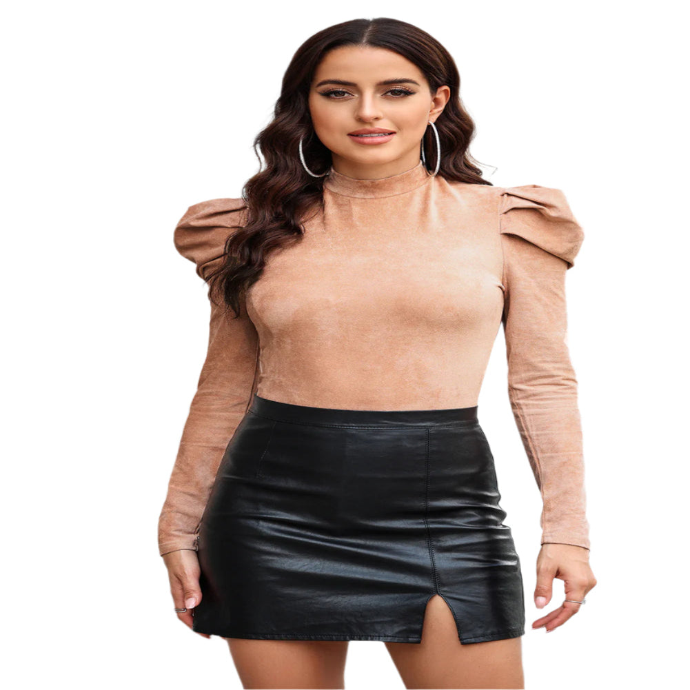 SYNZ mock neck puff sleeve bodysuit