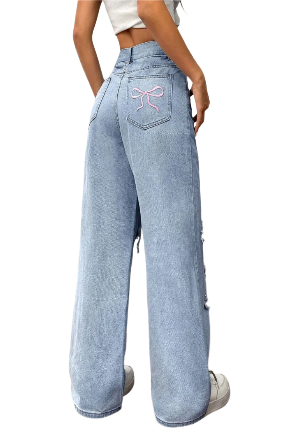She Wild distressed wide leg jeans with pockets