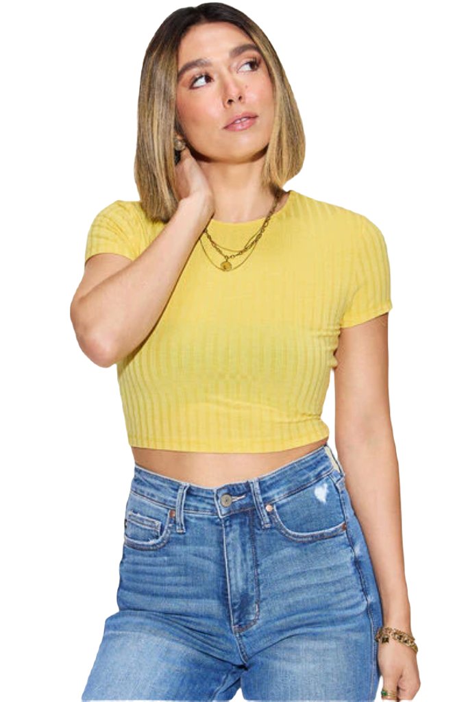 Basic Bae Ribbed Round Neck Short T-shirt