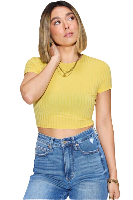 Basic Bae ribbed round neck short t-shirt