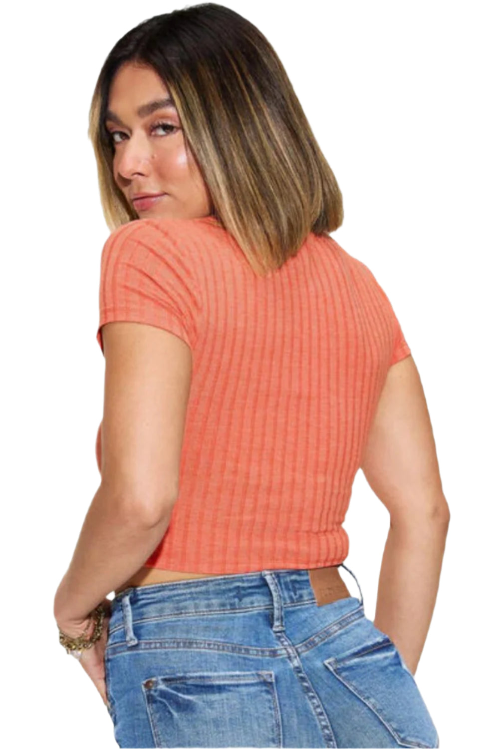 Basic Bae Ribbed Round Neck Short T-shirt