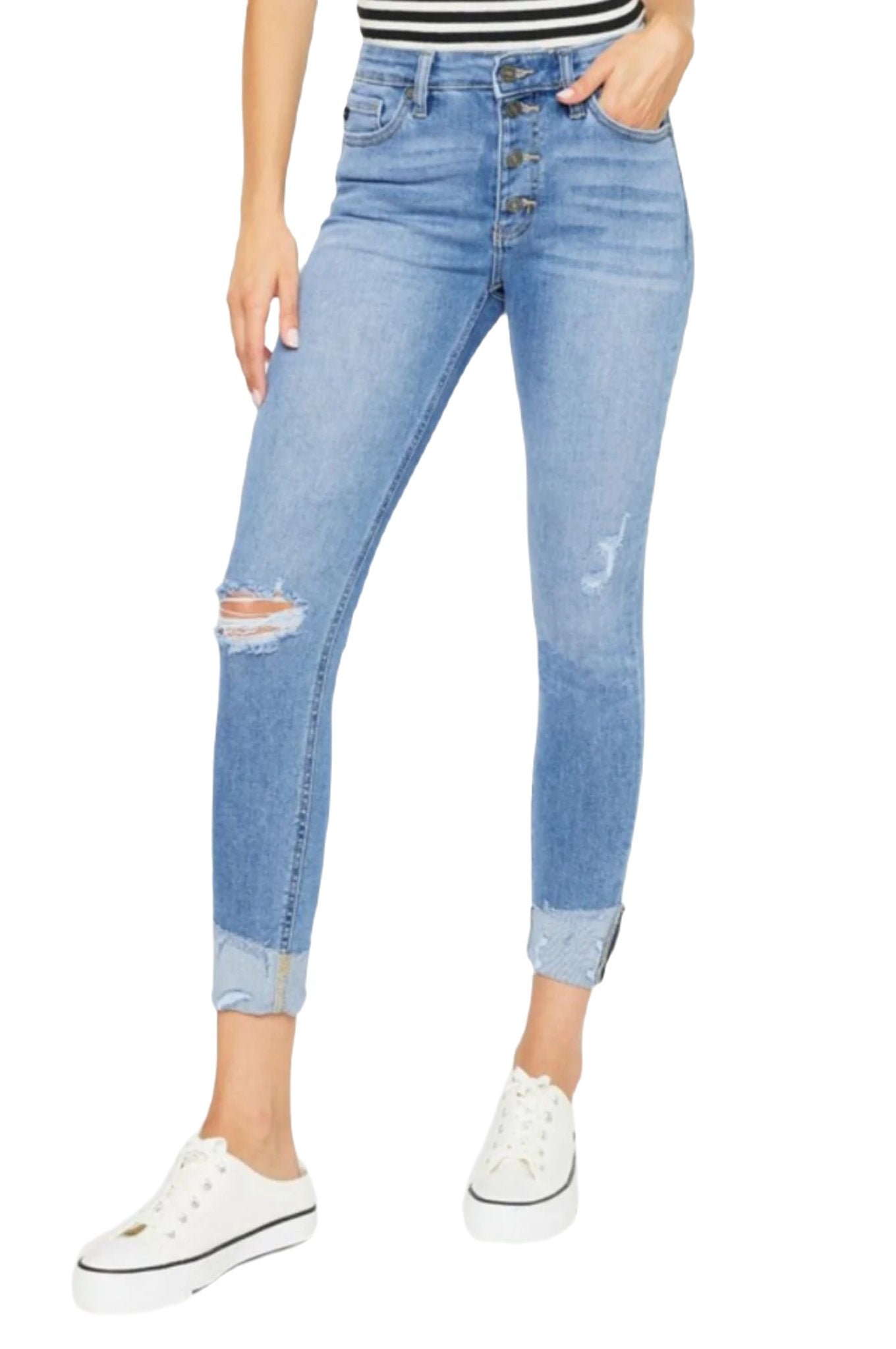 Kancan Distressed Cat's Whiskers Button Fly Jeans