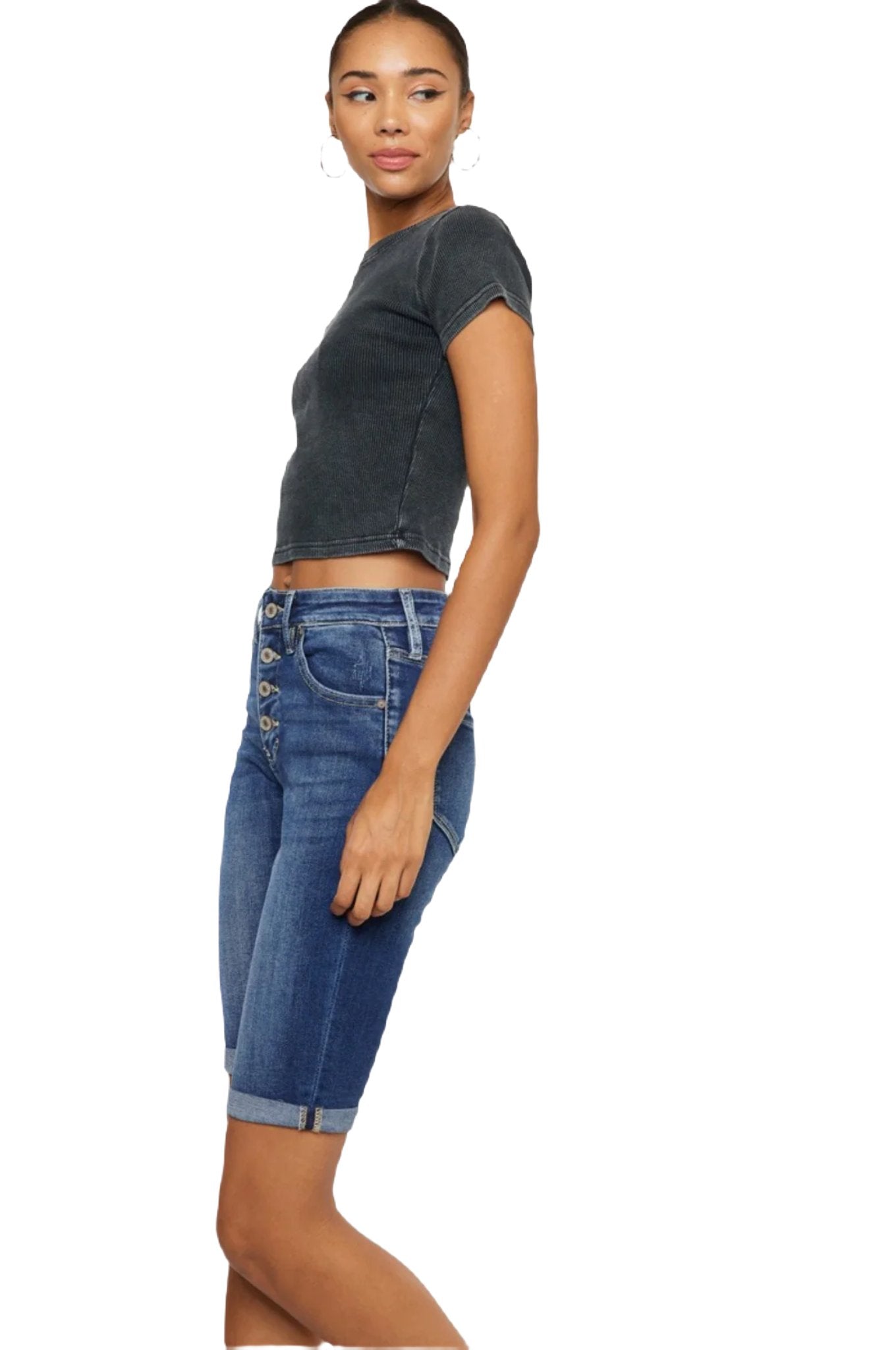 Kancan Cat's Whiskers Button Fly Denim Shorts