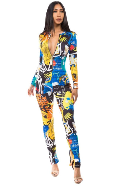 SEXY MULTI PRINT JUMPSUIT by CLAUDE