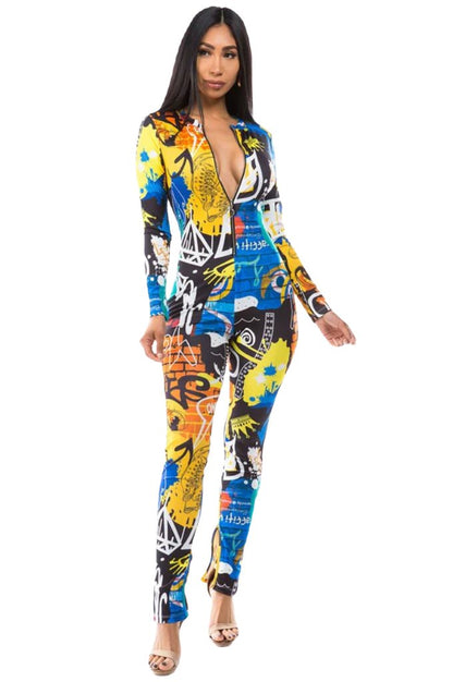 SEXY MULTI PRINT JUMPSUIT by CLAUDE