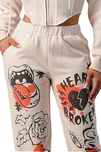 Athina casual jacket and graphic pants set