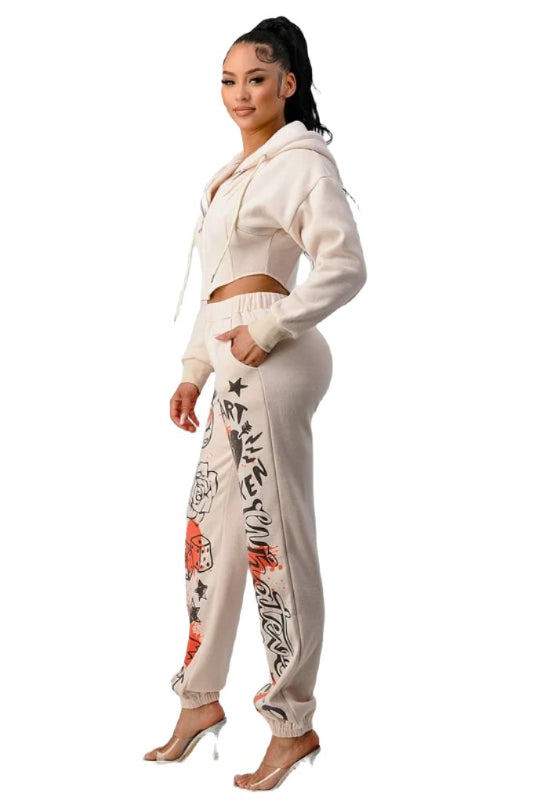Athina casual jacket and graphic pants set