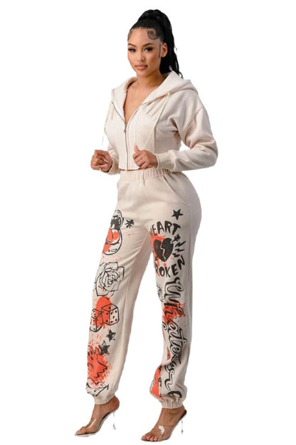 Athina casual jacket and graphic pants set