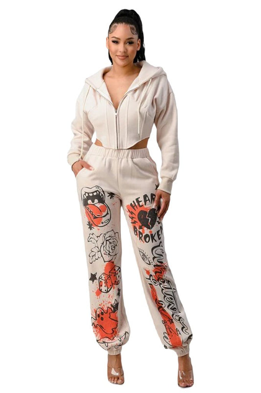 ATHINA CASUAL JACKET AND GRAPHIC PANTS SET