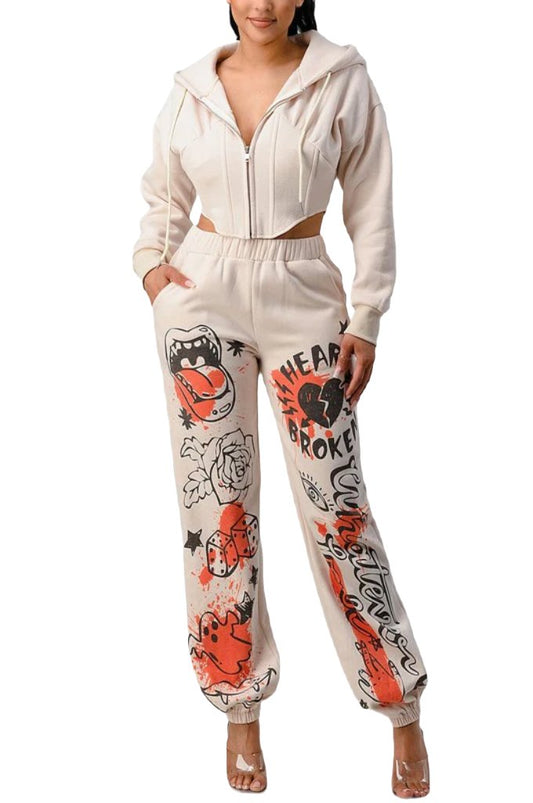 ATHINA CASUAL JACKET AND GRAPHIC PANTS SET