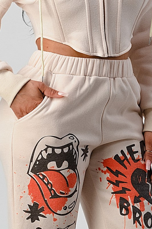 Athina casual jacket and graphic pants set