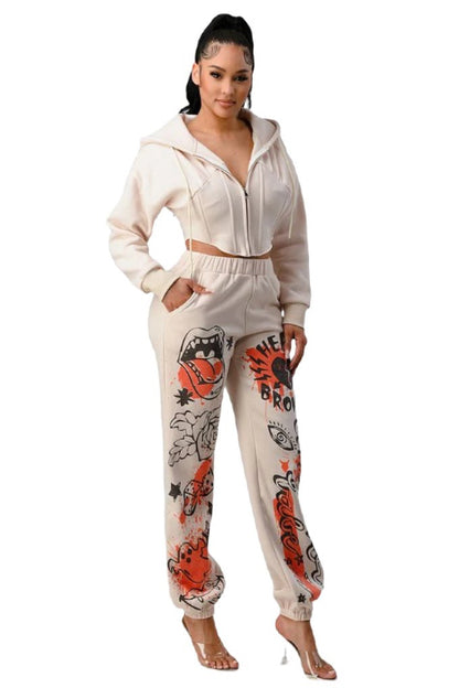 Athina casual jacket and graphic pants set