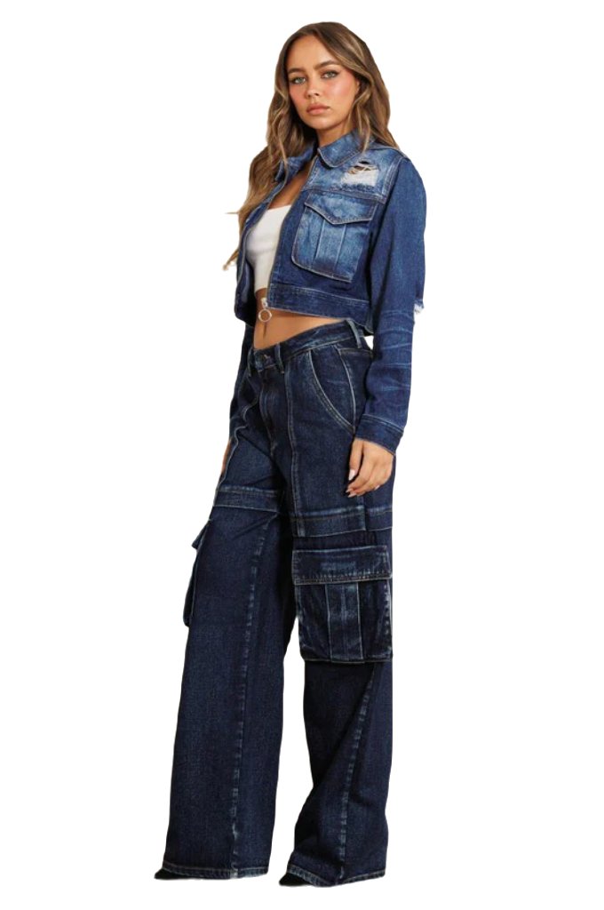 Vibrant M.I.U cargo pocket wide jeans