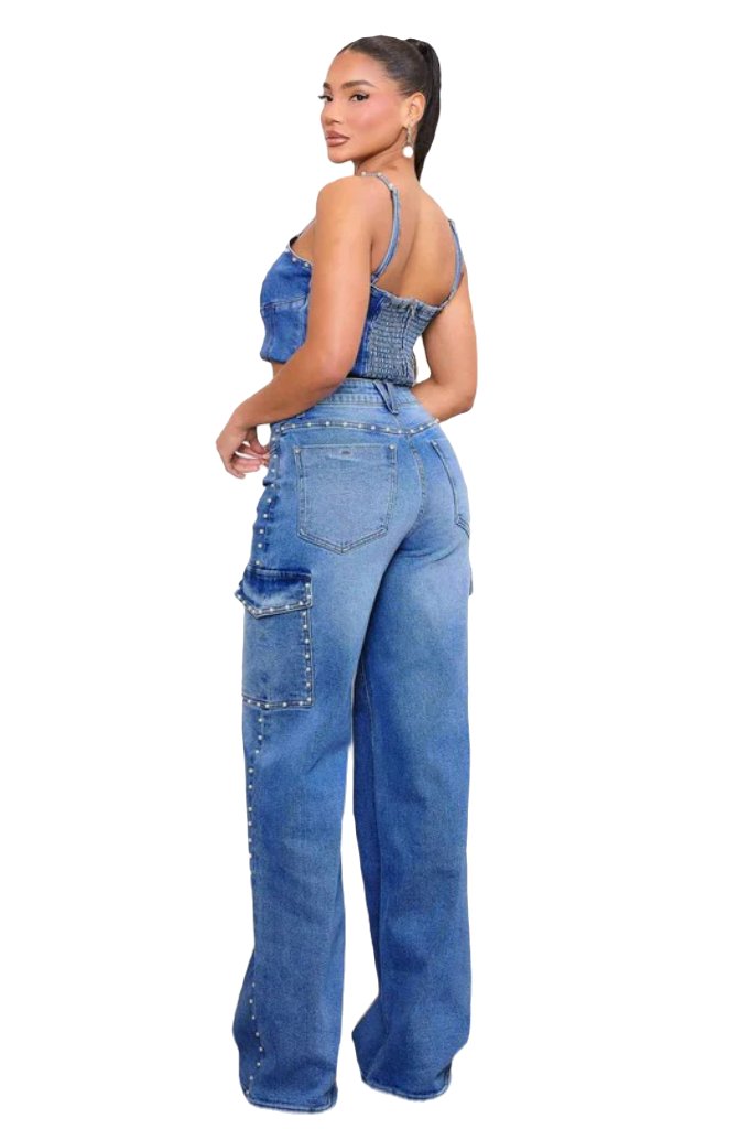 Pearl high-rise wide leg cargo jeans