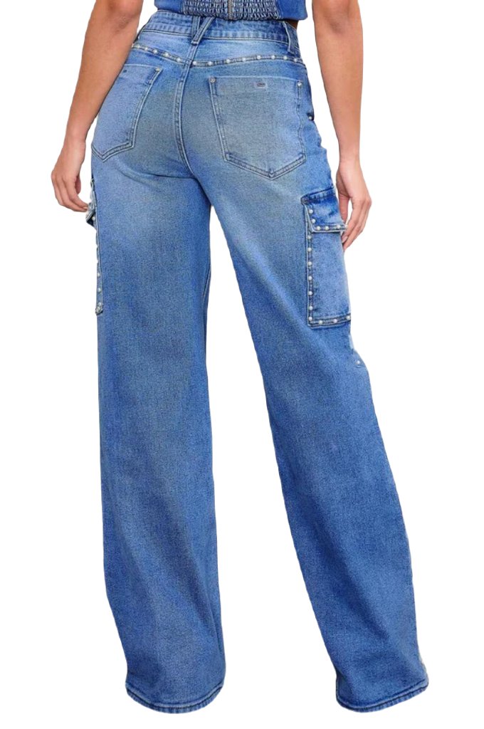Pearl high-rise wide leg cargo jeans