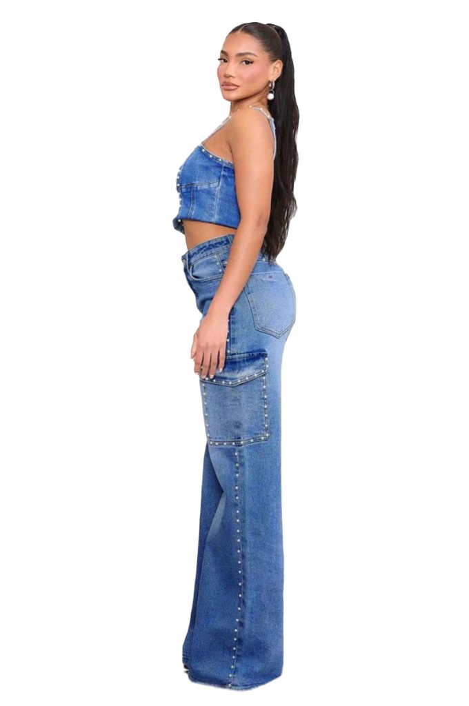 Pearl high-rise wide leg cargo jeans