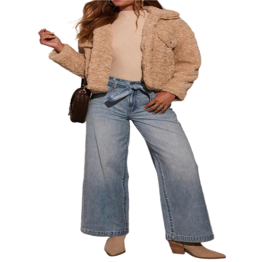 Y.Y@ Denim tied wide leg jeans with pockets