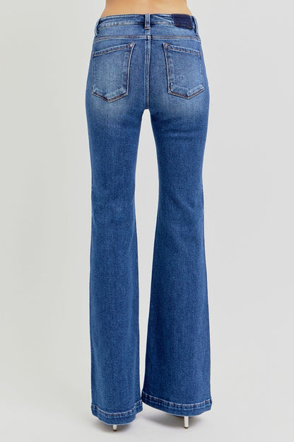 RISEN full size low rise flare jeans with pockets