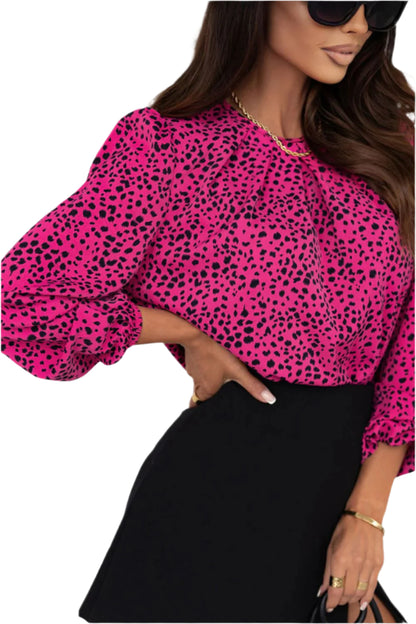 SYNZ leopard round neck balloon sleeve blouse