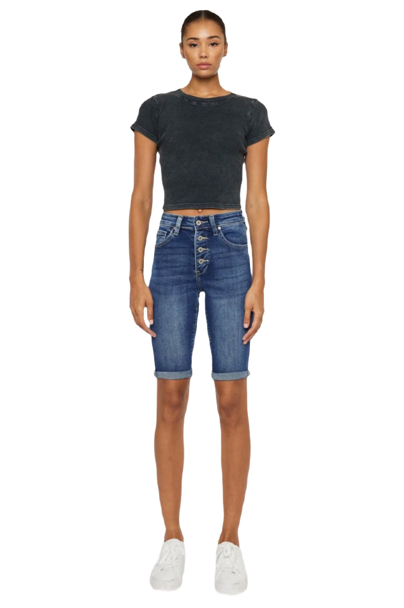 Kancan Cat's Whiskers Button Fly Denim Shorts